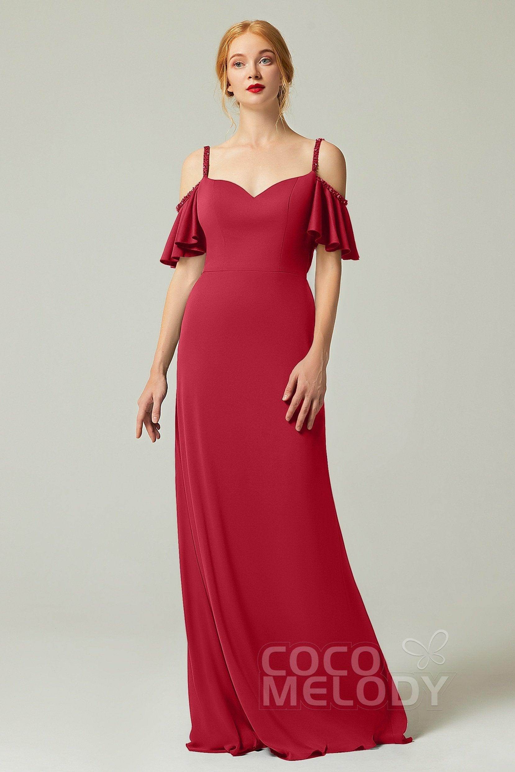 Sheath-Column Sweep Train Chiffon Bridesmaid Dress Formal Dresses CB0359 - COCOMELODY